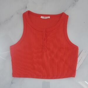 Timing Red Ribbed Crop Tank Top